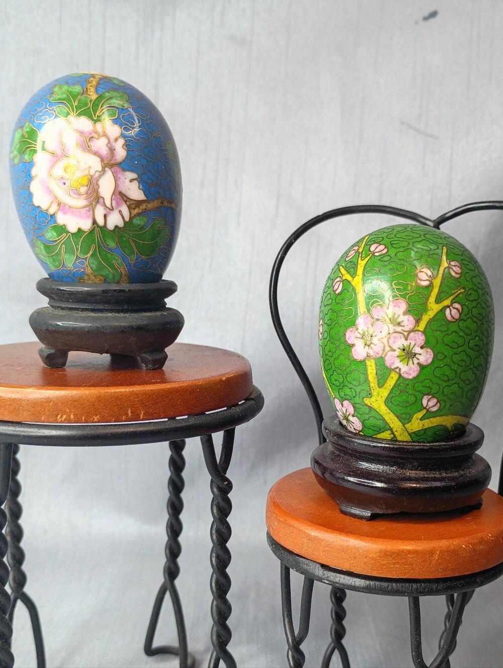 Blueand Green Floral Cloisonné Decorative Eggs - Home Accents
